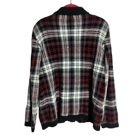 Alfred Dunner VINTAGE zip up sweater red  black plaid padded shoulders woman LG - Picture 3 of 5